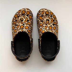 CROCS Disney Leopard Print Clogs - Orange and Black